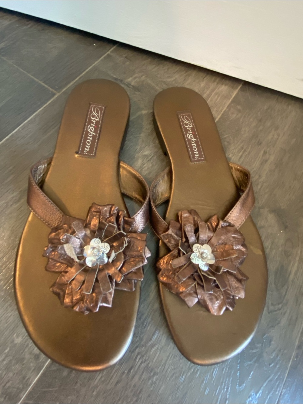Brighton Metallic Brown Floral Astor Slide Sandals